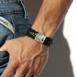 Bracelet Cuir Tressé Noir