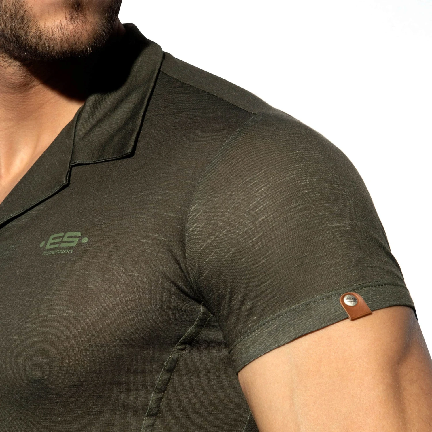 Chemisette Slim Fit Microfibre Vert Kaki 3 Chemisette Slim Fit Microfibre Vert Kaki – Image 3