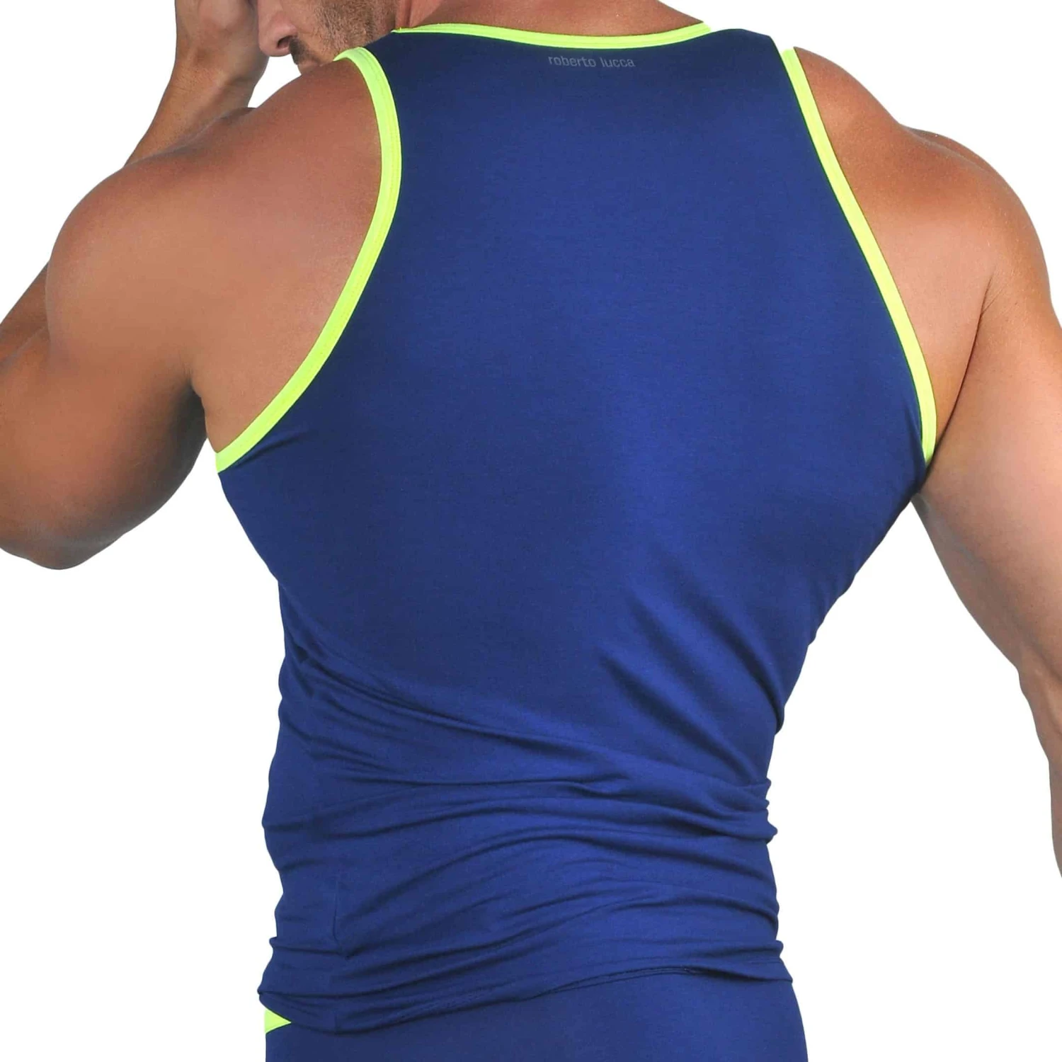 Débardeur Coton Modal Bleu Marine - Jaune Fluo 1 Débardeur Coton Modal Bleu Marine - Jaune Fluo