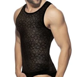 Débardeur Dentelle Florale Noir