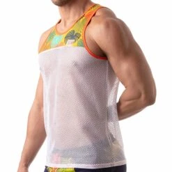 Débardeur Mesh Floral Blanc - Jaune