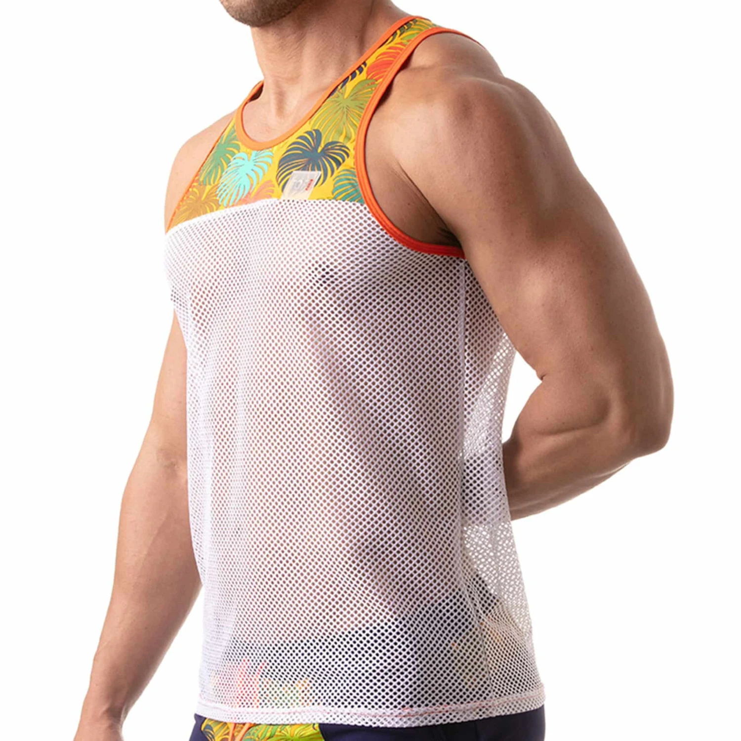 Débardeur Mesh Floral Blanc - Jaune 1 Débardeur Mesh Floral Blanc - Jaune