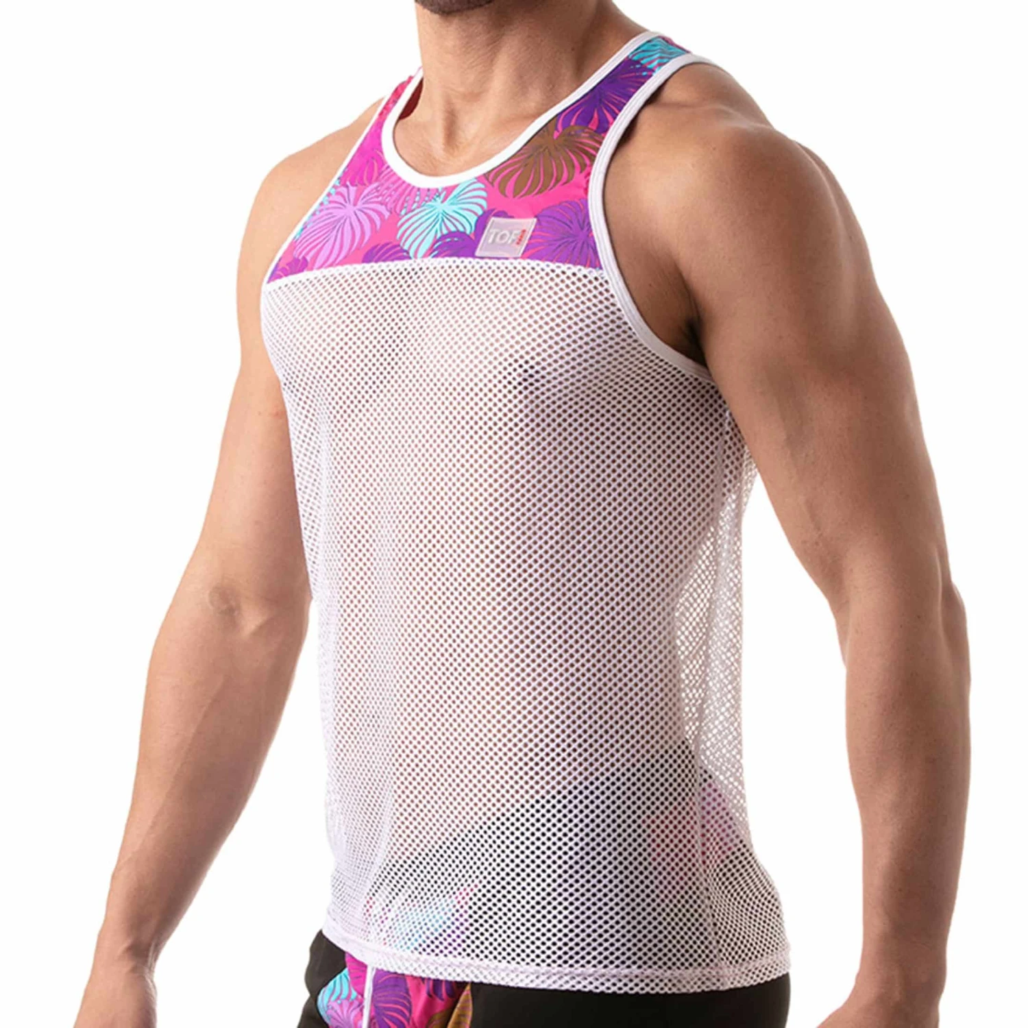 Débardeur Mesh Floral Blanc - Rose 1 Débardeur Mesh Floral Blanc - Rose