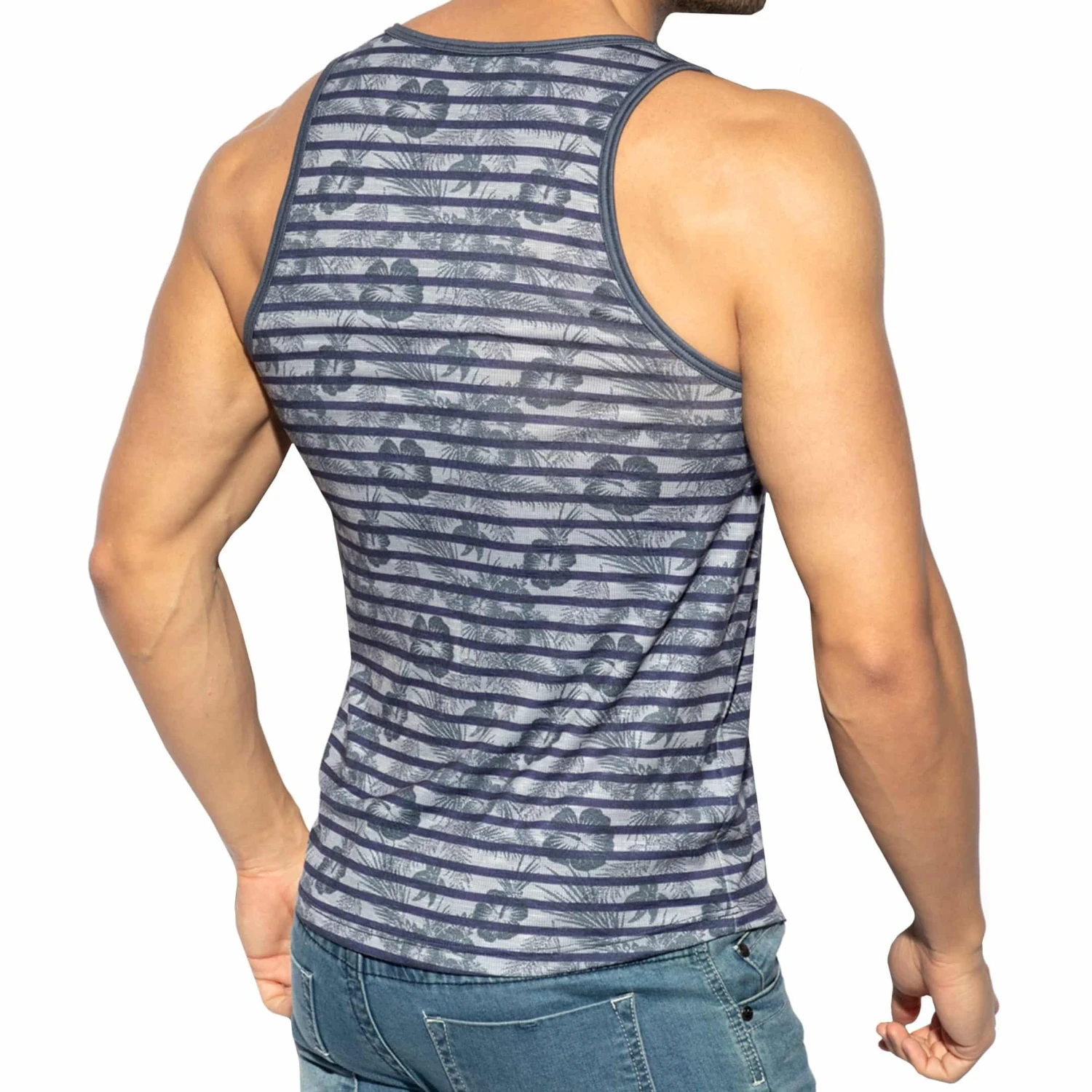 Débardeur Rayé Fleuri Bleu Marine 2 Débardeur Rayé Fleuri Bleu Marine – Image 2