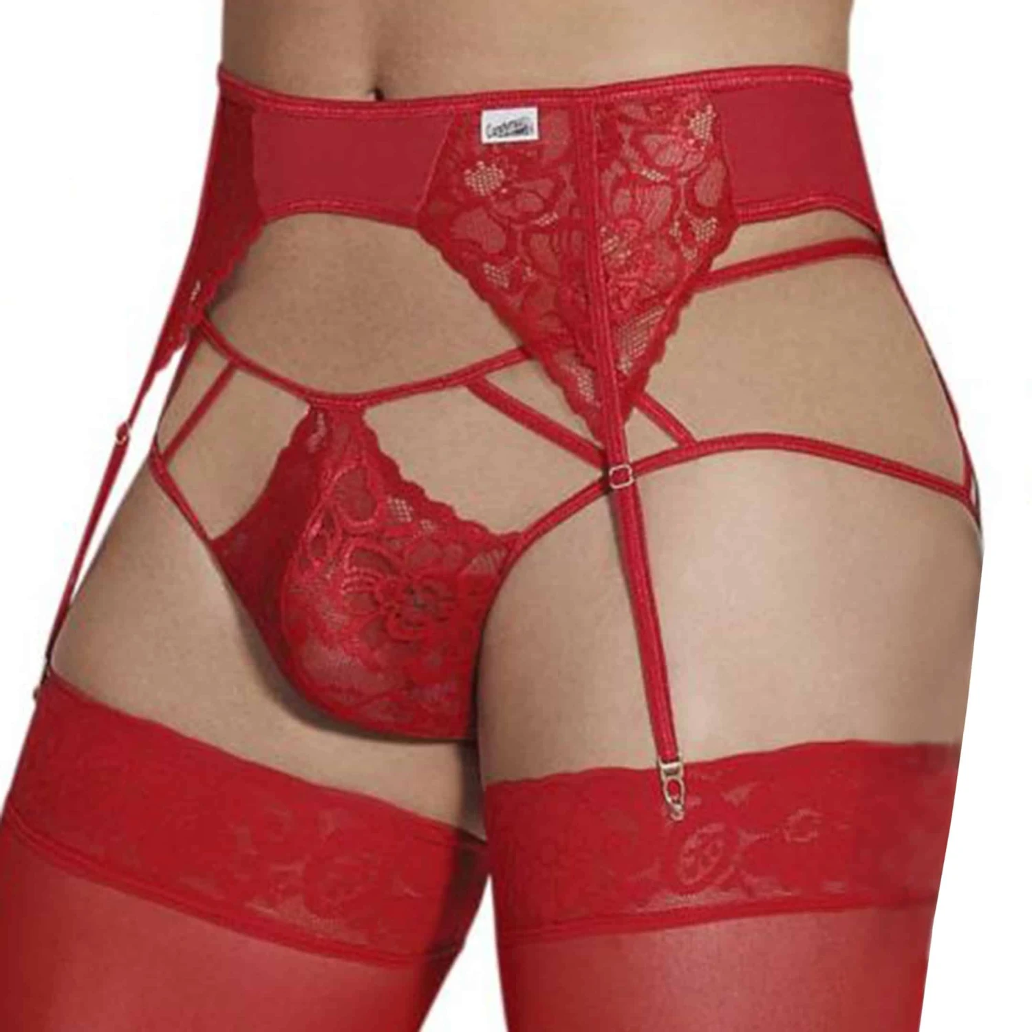 Ensemble Jarretière - Jock Strap Dentelle Rouge 2 Ensemble Jarretière - Jock Strap Dentelle Rouge – Image 2