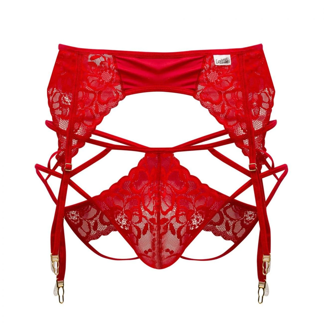 Ensemble Jarretière - Jock Strap Dentelle Rouge 3 Ensemble Jarretière - Jock Strap Dentelle Rouge – Image 3