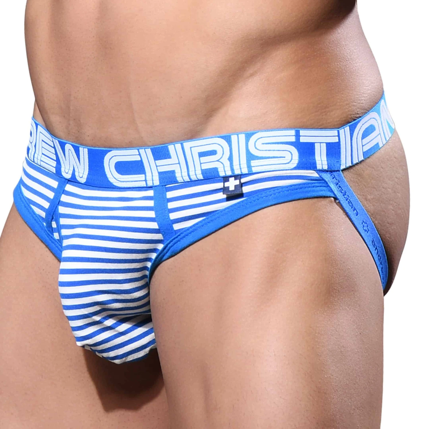 Jock Strap Almost Naked Fly Stripe Bleu Electrique - Blanc 1 Jock Strap Almost Naked Fly Stripe Bleu Electrique - Blanc