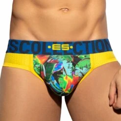Jock Strap Floral Mesh Push Up Jaune