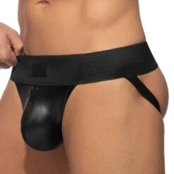 Jock Strap Front Zip Rub Cockring Noir