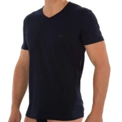 Lot De 2 T-Shirts V-Neck Pure Cotton Marine - Gris -Boutique De Sous-vêtements lot de 2 t shirts v neck pure cotton marine gris emporio armani 2