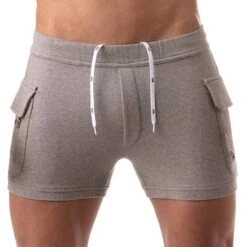 Short Athletic Cargo Coton Gris Chiné