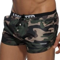 Short De Bain Double Waistband Camouflage Kaki