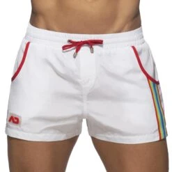 Short De Bain Rainbow Tape Blanc
