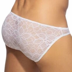 Slip Bikini Dentelle Florale Blanc