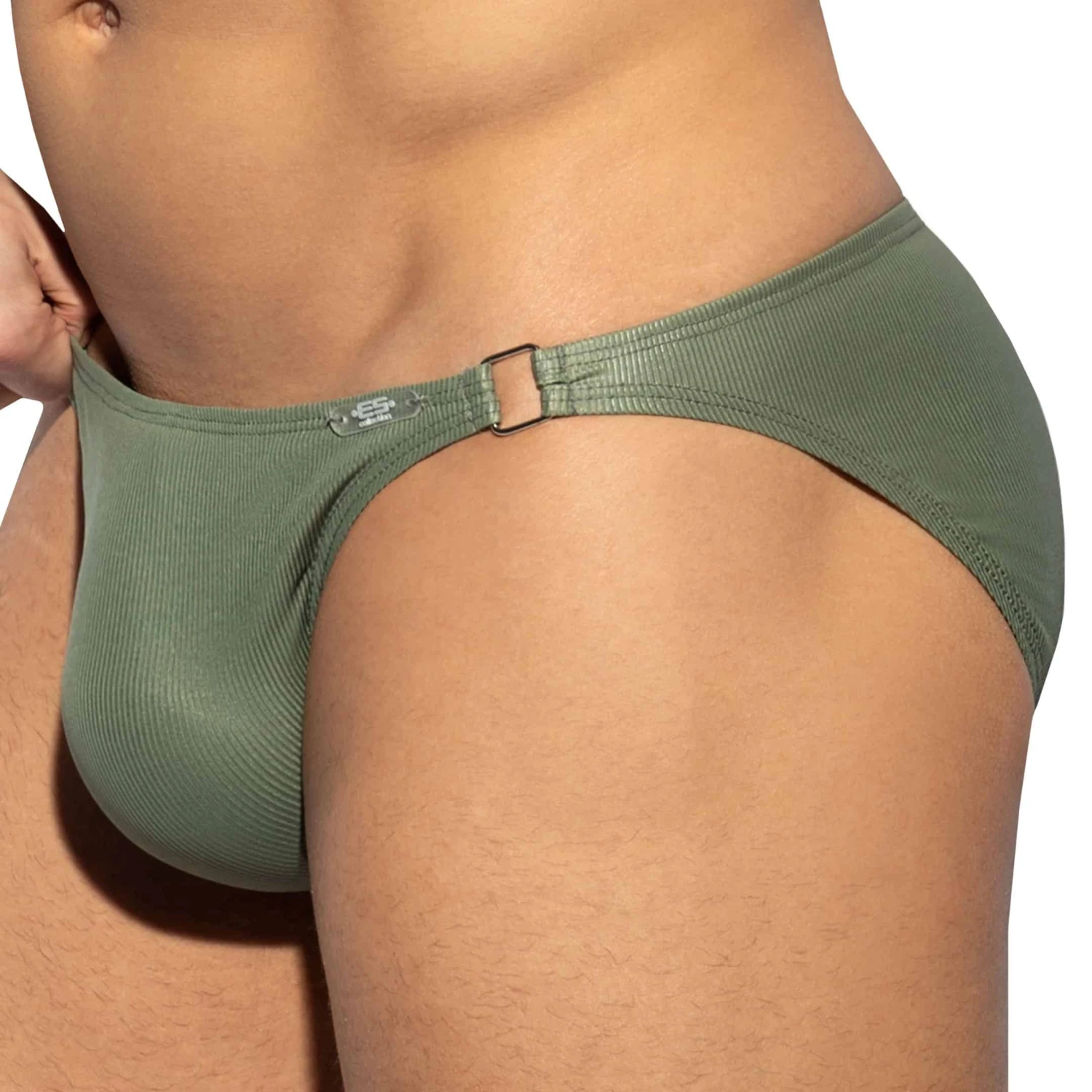 Slip Bikini Shiny Recycled Rib Kaki 1 Slip Bikini Shiny Recycled Rib Kaki