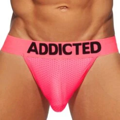 Slip Tanga Cockring Mesh Neon Rose Fluo