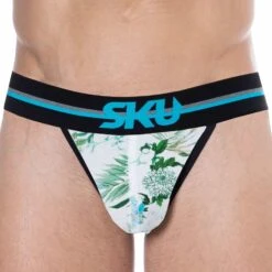 Slip Tanga Coton Floral Blanc