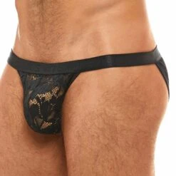 Slip Tanga Dentelle Florale Noir