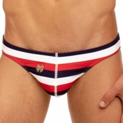 String De Bain Journée Rayé Rouge - Marine - Blanc