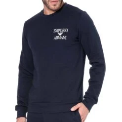 Sweat-Shirt Iconic Terry Bleu Marine -Boutique De Sous-vêtements sweat shirt iconic terry bleu marine emporio armani 2