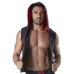 Veste à Capuche Sans Manche Bleu Marine 7 Veste à Capuche Sans Manche Bleu Marine -Boutique De Sous-vêtements veste a capuche sans manche bleu marine tof paris 2