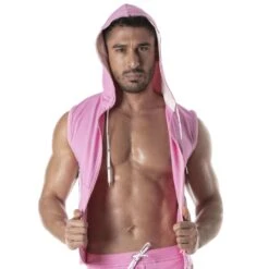 Veste à Capuche Sans Manche Rose 8 Veste à Capuche Sans Manche Rose -Boutique De Sous-vêtements veste a capuche sans manche rose tof paris 2